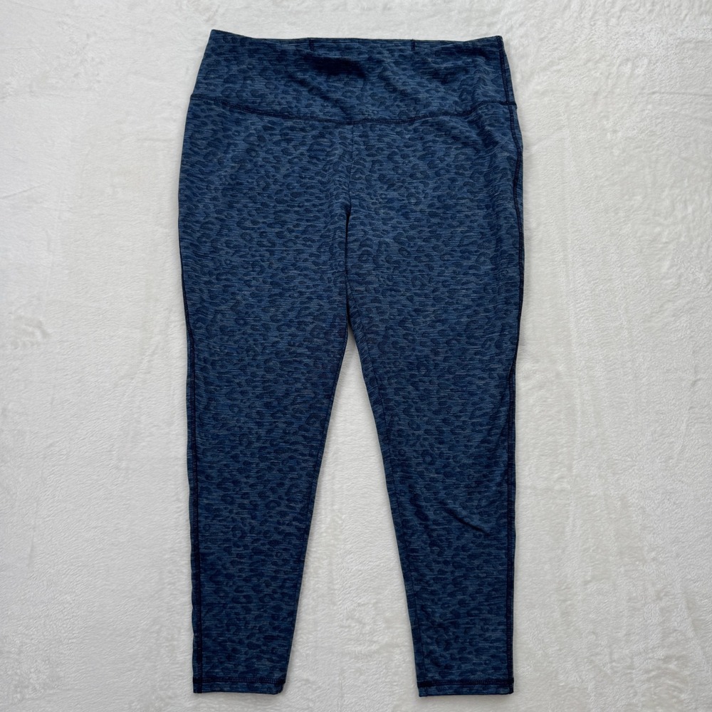T by Talbots Leggings Womens 1XP Blue Leopard Print Activewear Cropped Stretch